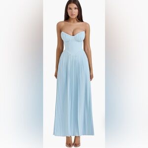 House of CB ‘Marcella’ Ocean Blue Pleated Maxi Dress NWT